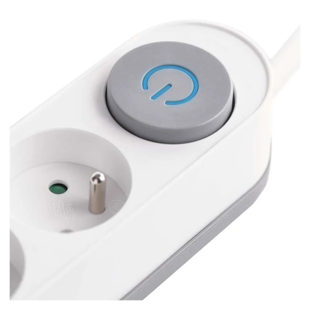 Hosszabbító kábel 3 m / 5 aljzat / kapcsolóval / fehér / 1×USB-A + 1×USB-C / 1,5 mm2