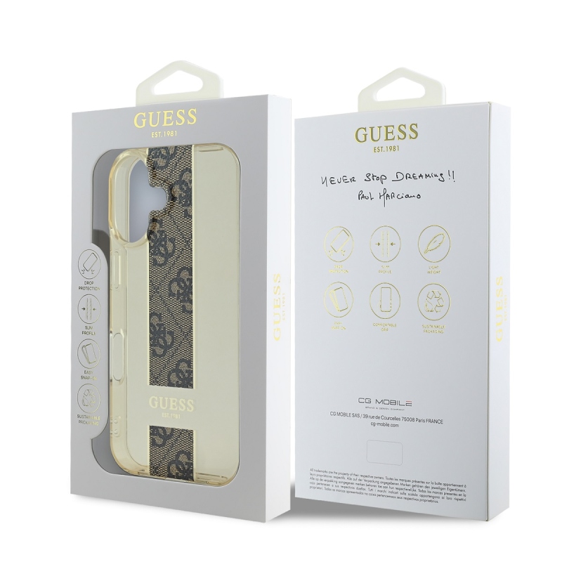 Guess IML Middle 4G csíkos hátlap iPhone 16 barna iPhone 16-hoz barna