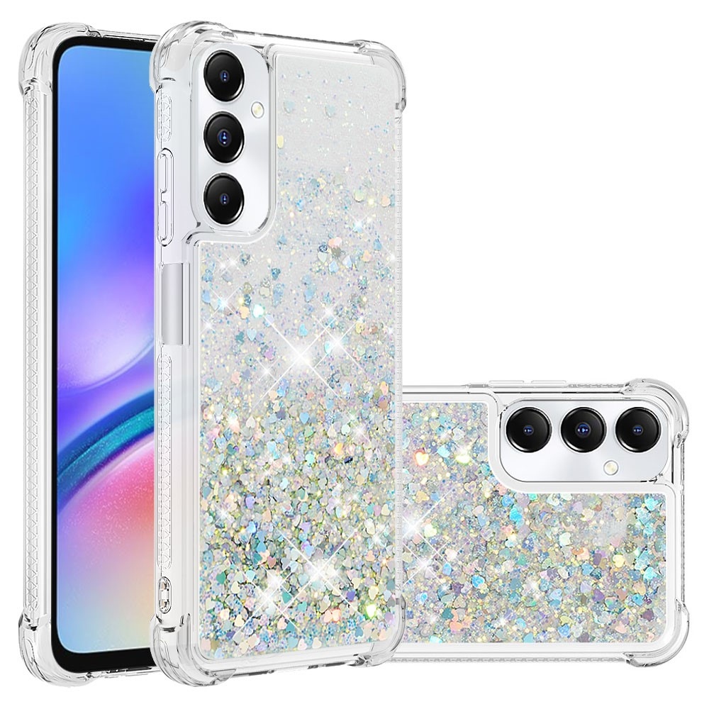 Glitter zselés homokóra tok Samsung Galaxy A05s készülékhez - ezüst/szív