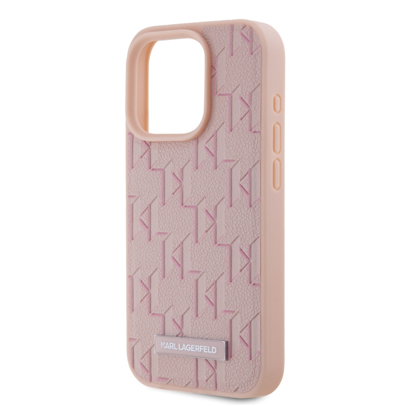 Karl Lagerfeld PU bőr monogram fém logó Magsafe hátlap iPhone 15 Pro Max rózsaszínű iPhone 15 Pro Max számára
