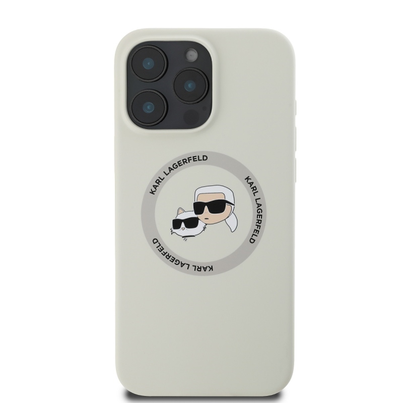 Karl Lagerfeld Liquid Silicone K&CH Heads MagSafe hátlapi borító iPhone 16 Pro bézs színű készülékhez