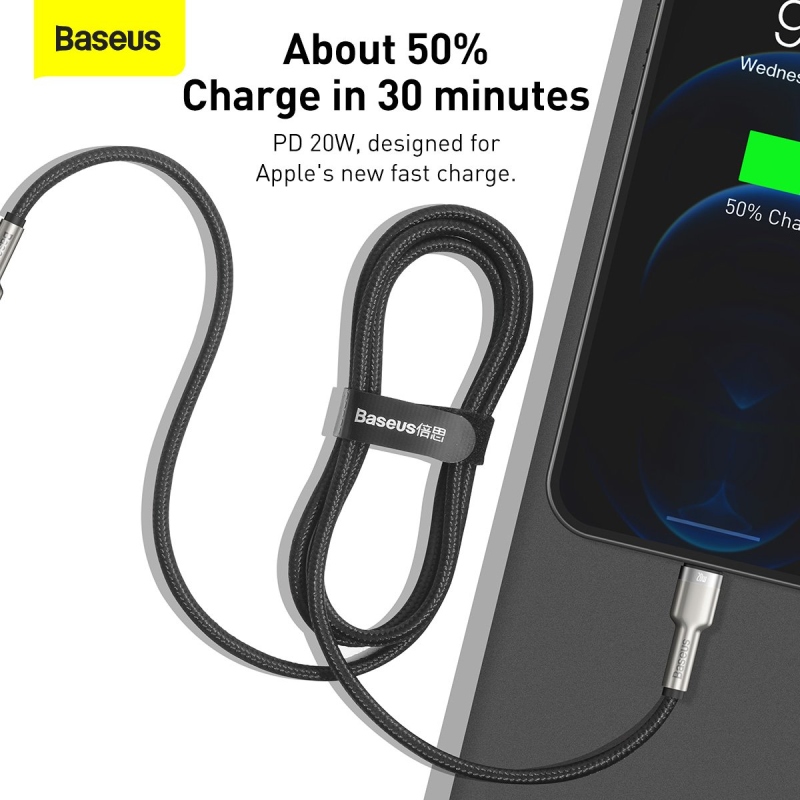 Baseus Cafule Metal sorozatú adatkábel USB-C - világítás 20W 1m fekete