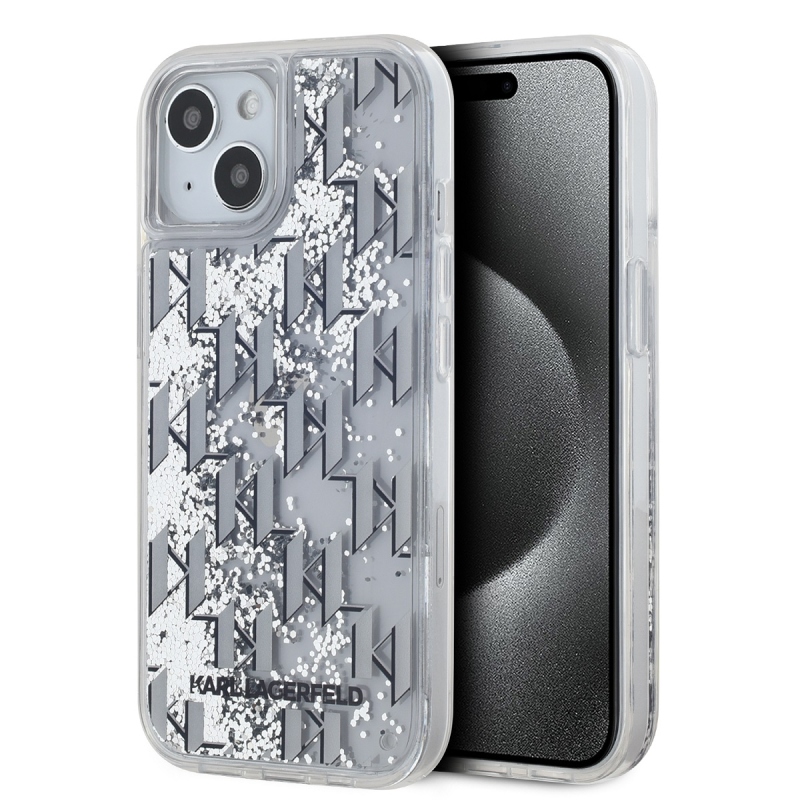 Karl Lagerfeld Liquid Glitter Monogram Monogram Gradient Back Cover for iPhone 15 Fehér