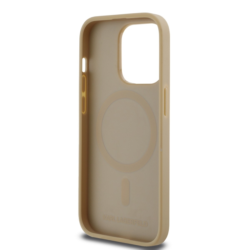 Karl Lagerfeld PU bőr monogram fém logó Magsafe hátlap iPhone 14 Pro bézs színű borítóhoz