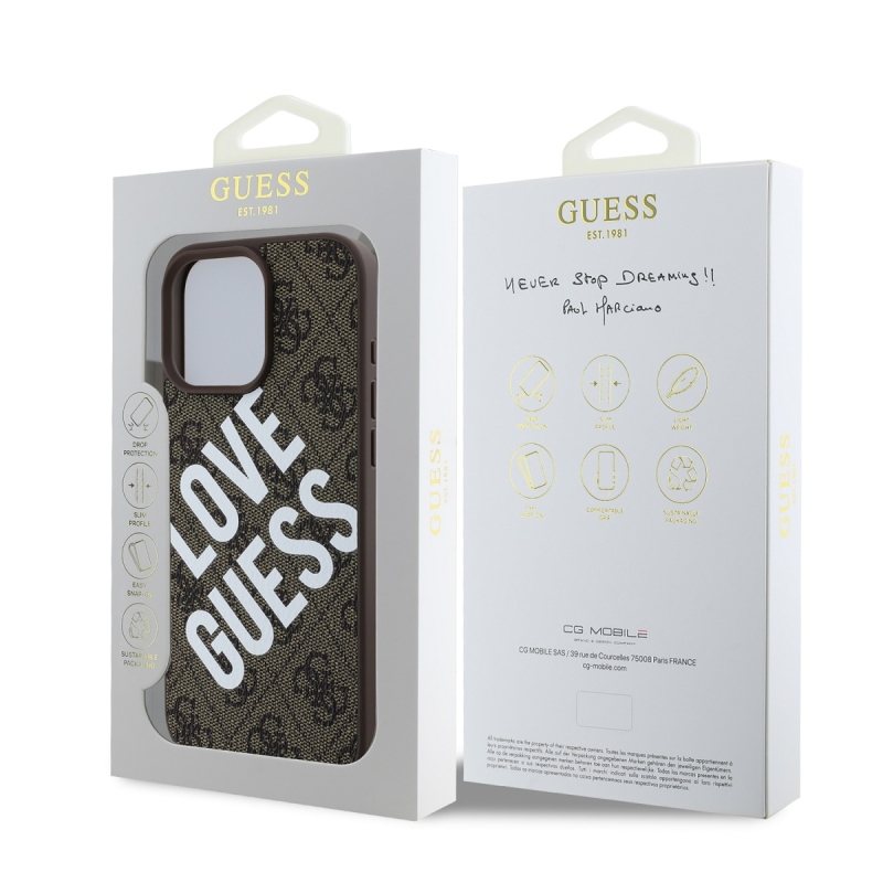 Guess PU bőr 4G Big Love Logo MagSafe hátlap iPhone 16 Pro barna iPhone 16 Pro-hoz barna