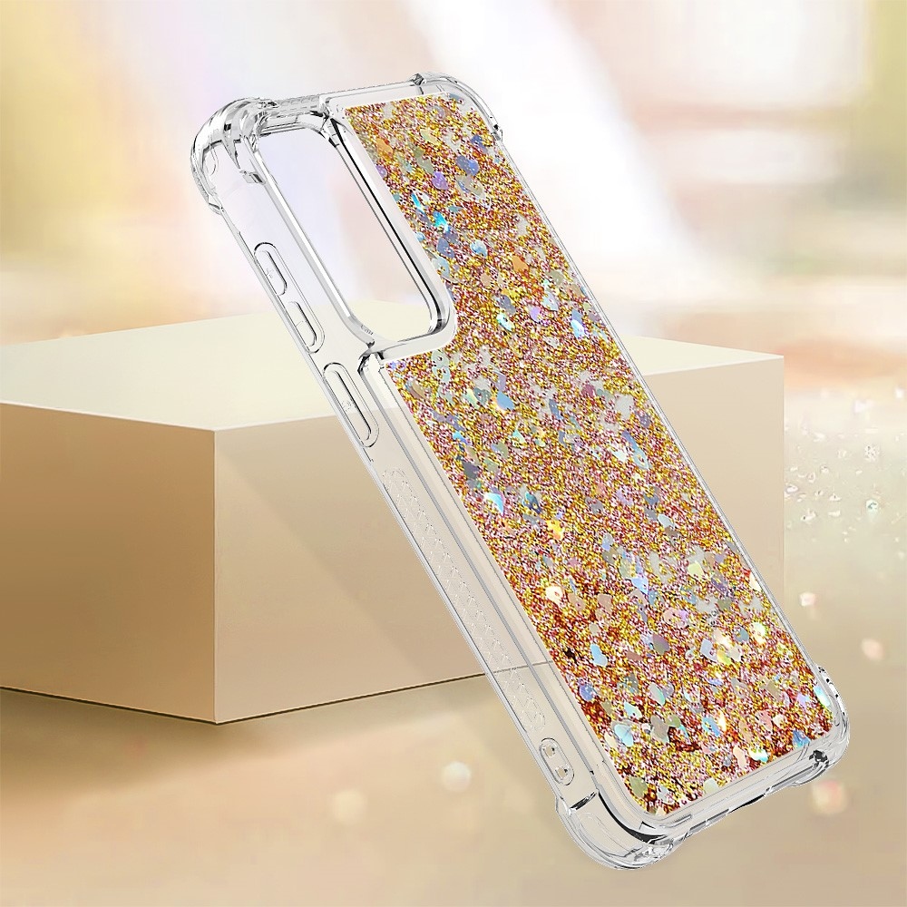 Glitter zselés homokóra tok Samsung Galaxy A35 5G - arany/szív