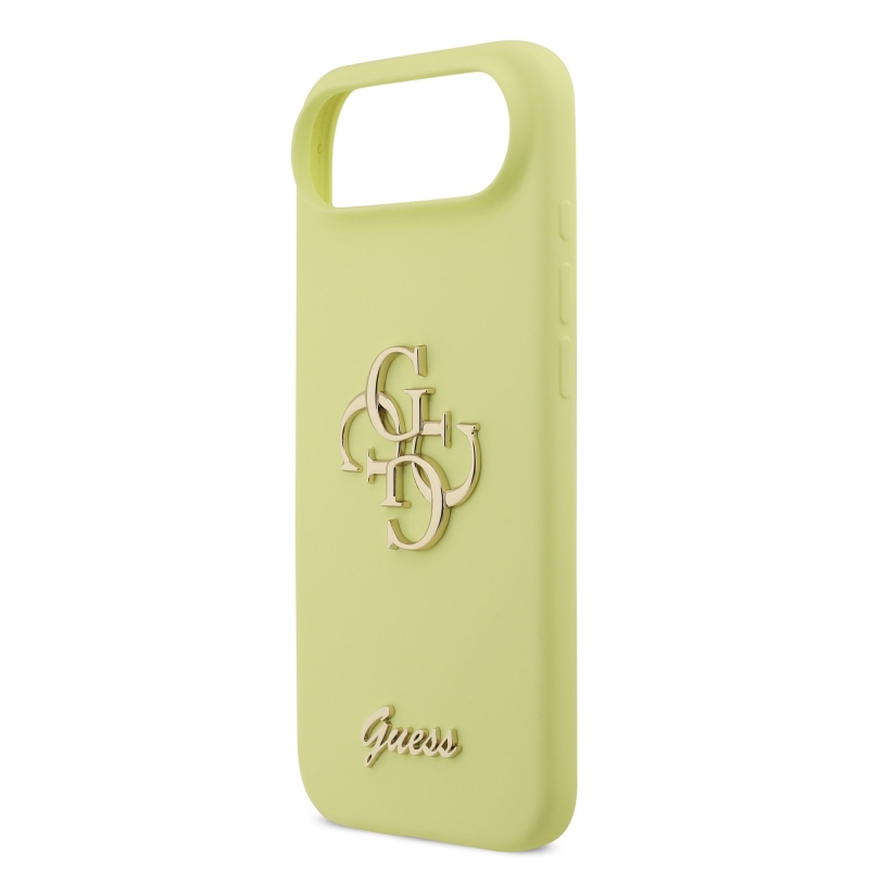 Guess Liquid szilikon 4G fém logós hátlap iPhone Airhez Sárga