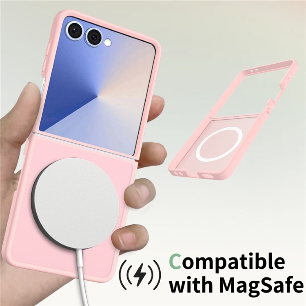 Bőr zselés tok szilárd hátlappal és MagSafe támogatással Samsung Galaxy Z Flip7 5G készülékhez - rózsaszín