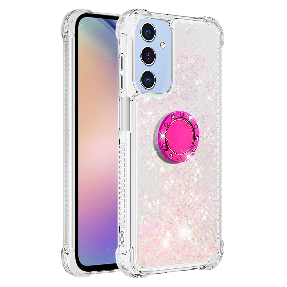 Glitt homokóra zselés tok ujjgyűrűvel Samsung Galaxy A17 4G/5G-hez - rózsaszín/csillagok