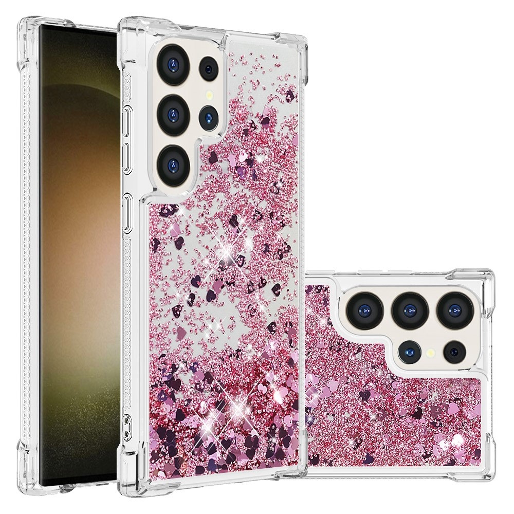 Glitter homokóra zselés tok Samsung Galaxy S24 Ultra készülékhez - rózsaarany/szívecske