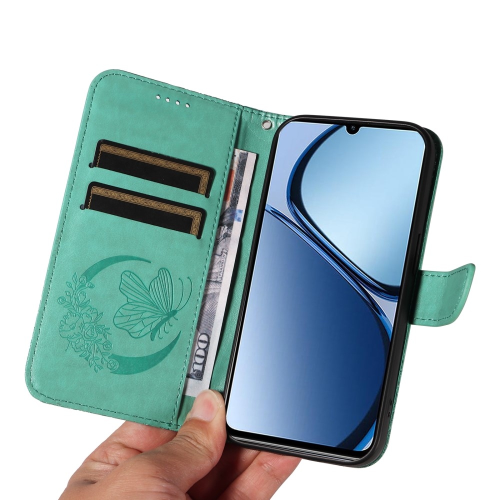 Virágos pillangó könyvtáska a Realme C61/C63 készülékhez - teáskék színű