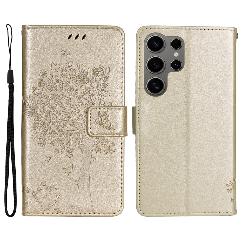 Fák könyv tok Samsung Galaxy S25 Ultra - arany színű