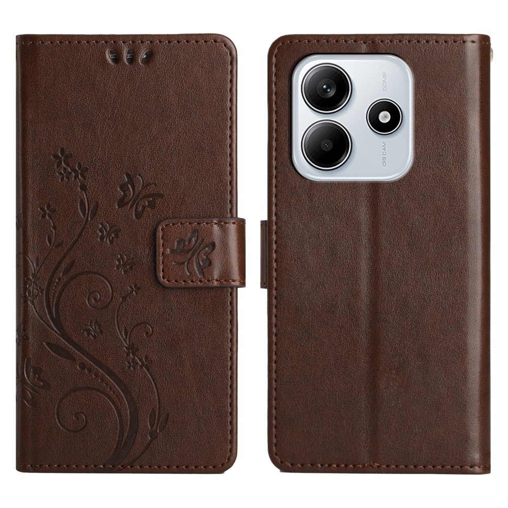 Virágok könyv tok Xiaomi Redmi Note 14 5G-hez - barna