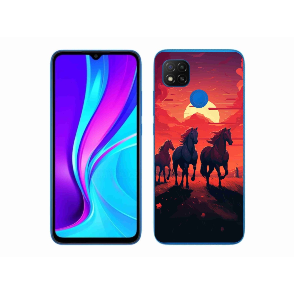 Gél borítás mmCase a Xiaomi Redmi 9C-hez - lovak és naplemente
