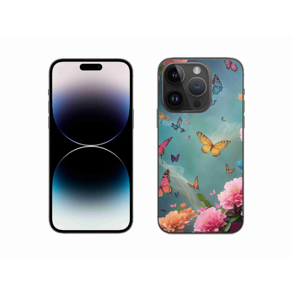 Gél borítás mmCase iPhone 14 Pro készülékhez - színes virágok és pillangók