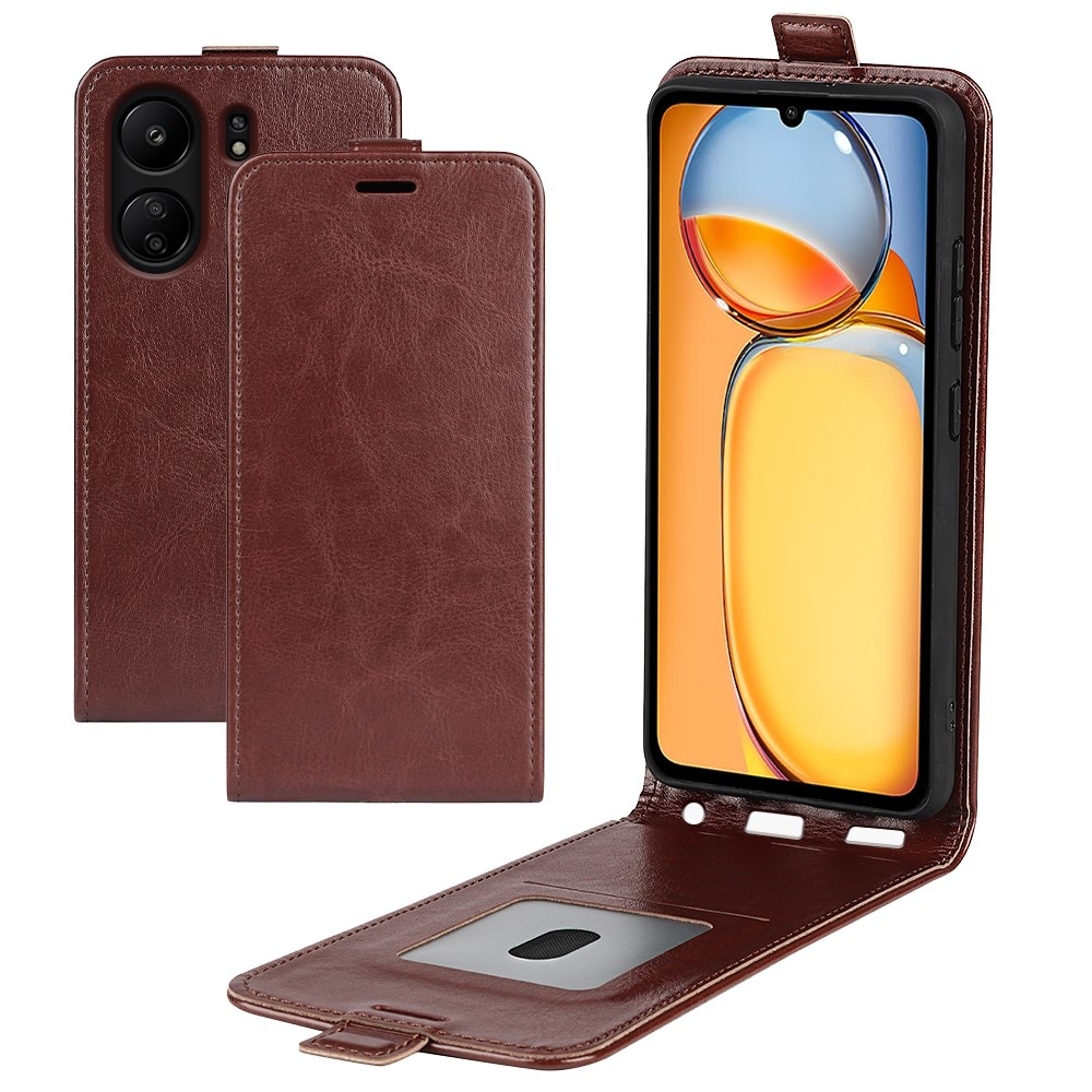 Függőleges könyvtáska a Xiaomi Poco C65/Redmi 13C készülékhez - barna színben