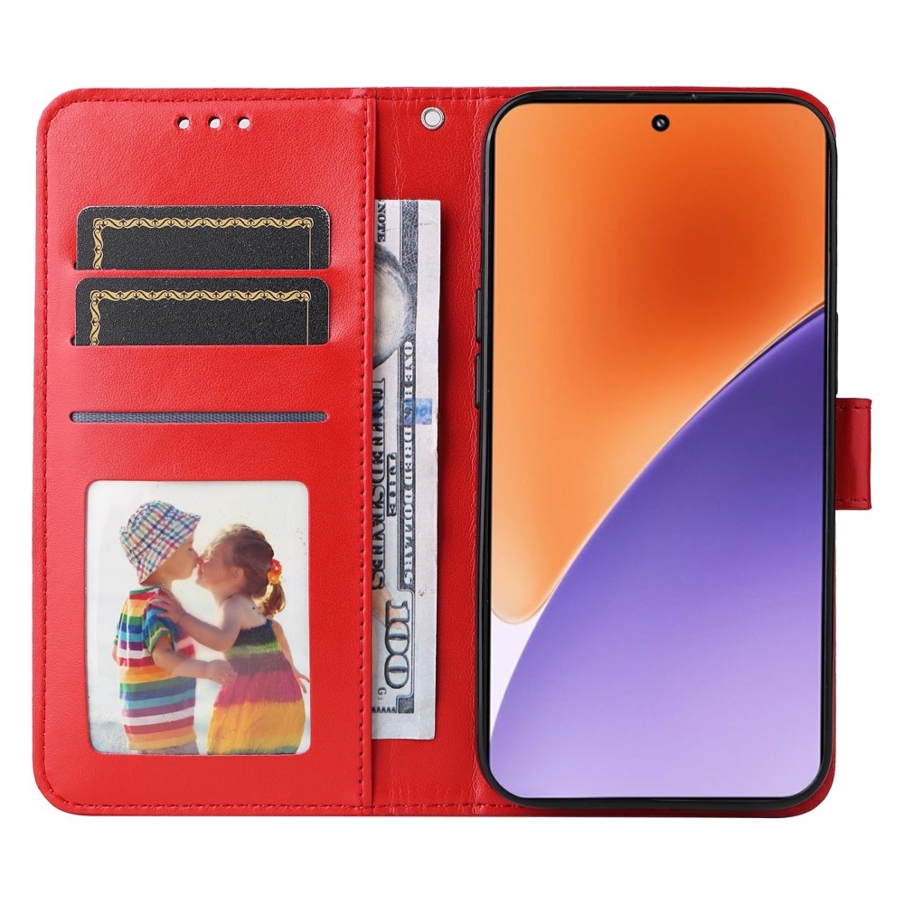 Napraforgó könyv tok a Xiaomi 15-öshöz - piros