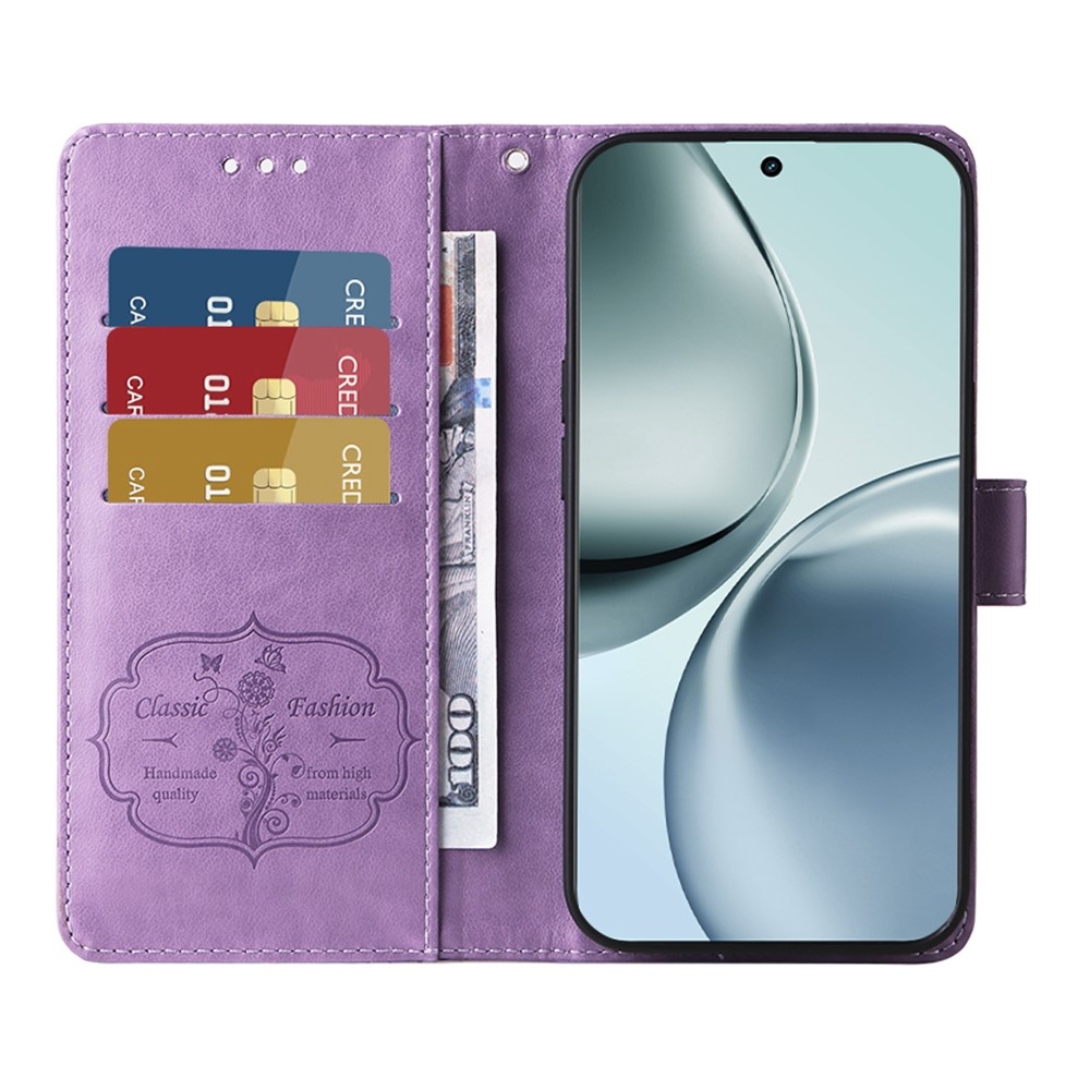 Virágos könyvtáska a Realme 14 Pro+ 5G készülékhez - lila
