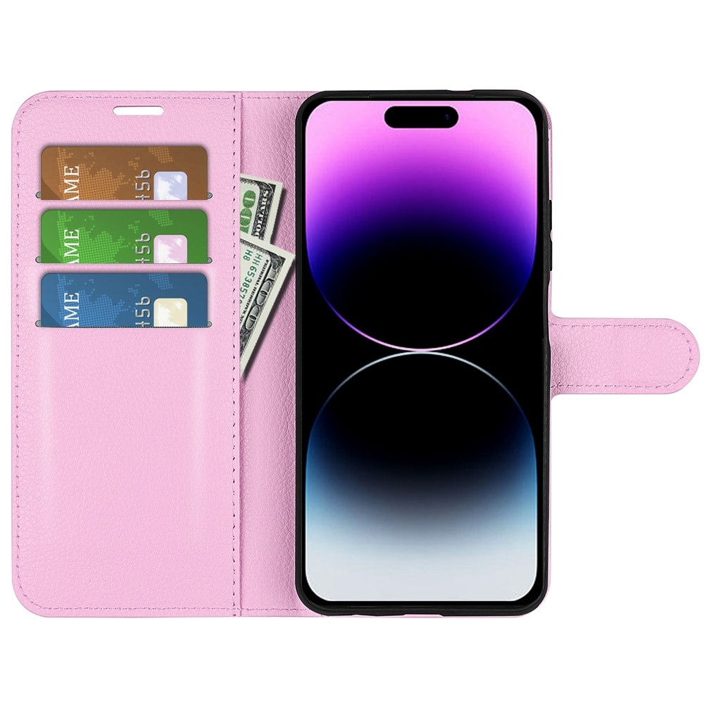 Litchi könyvtáska iPhone 15 Pro készülékhez - rózsaszín