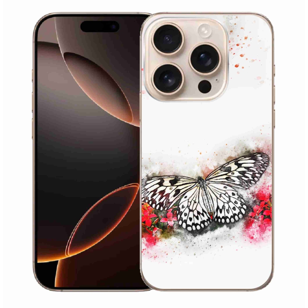 Zselés borítás mmCase iPhone 16 Pro Max készülékhez - fekete-fehér pillangó