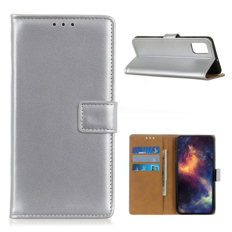 Tárca PU bőr pénztárca tok Samsung Galaxy A02s (164.2x75.9x9.1mm) - ezüst színű