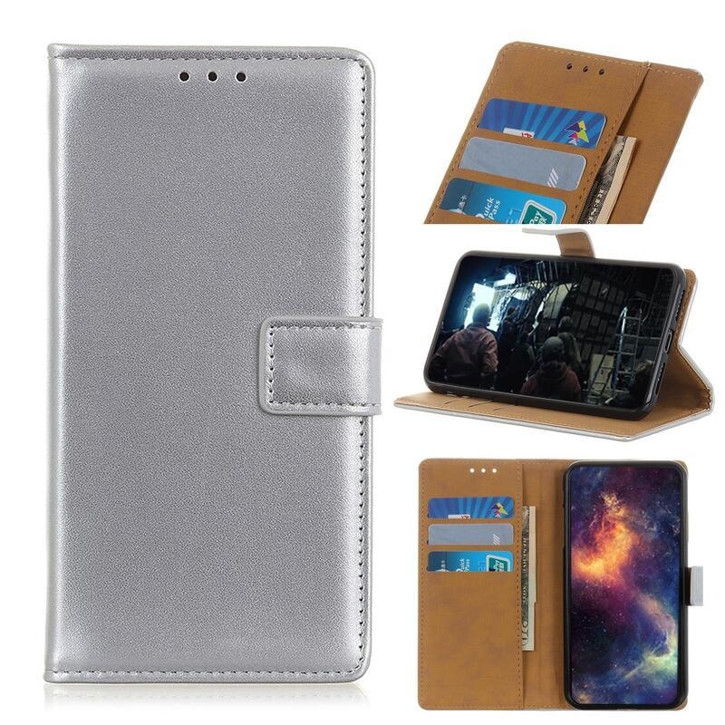 Tárca PU bőr pénztárca tok Samsung Galaxy S10 Lite készülékhez - ezüst színű