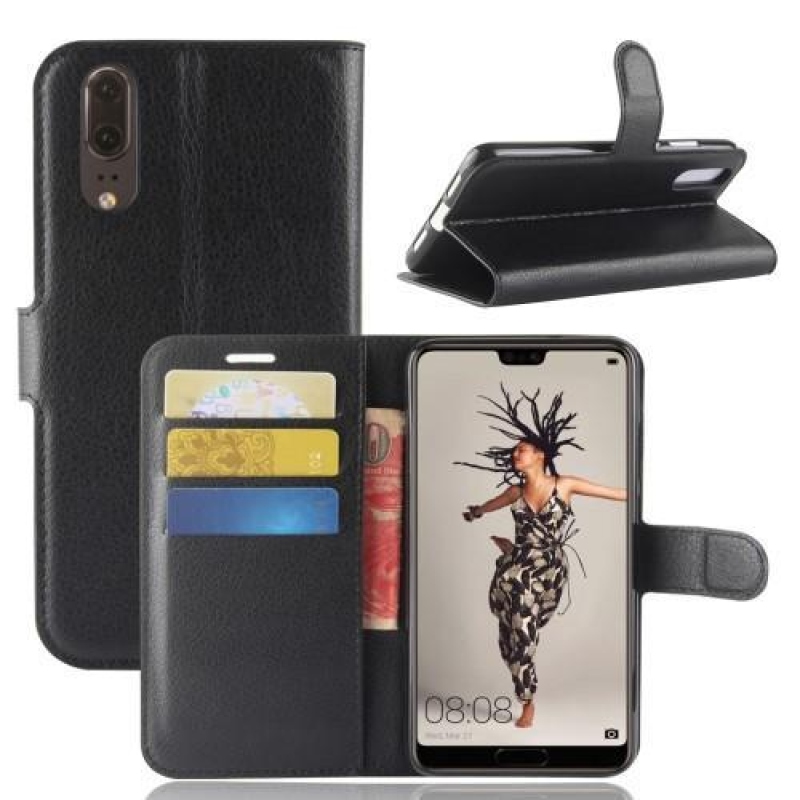 Tárca PU bőr tok Huawei P20-hoz - fekete
