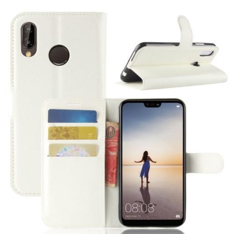 Tárca PU bőr tok Huawei P20 Lite-hoz - fehér