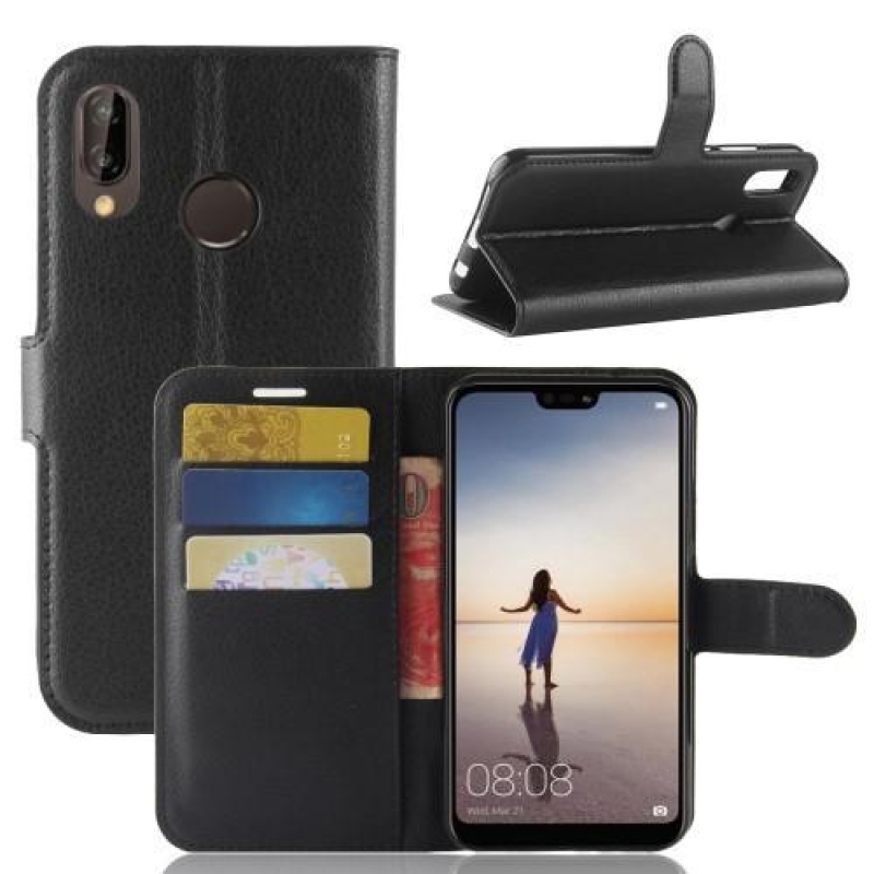 Tárca PU bőr tok Huawei P20 Lite-hoz - fekete