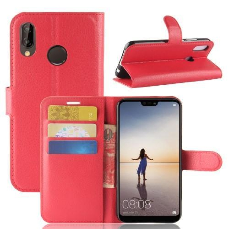 Tárca PU bőr tok Huawei P20 Lite-hoz - piros