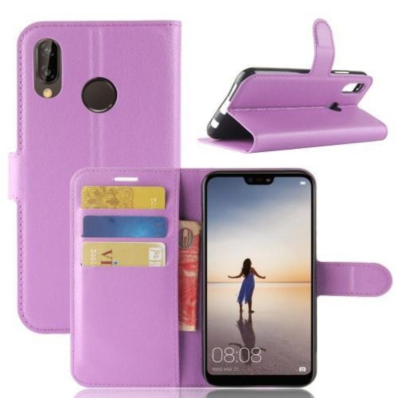 Tárca PU bőr tok Huawei P20 Lite-hoz - lila