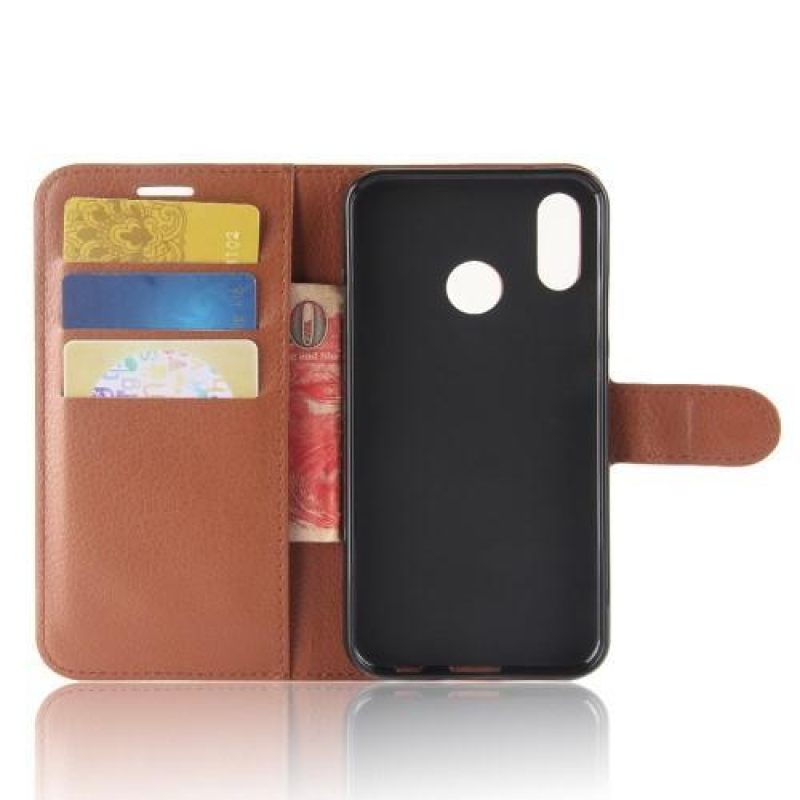 Tárca PU bőr tok Huawei P20 Lite-hoz - barna