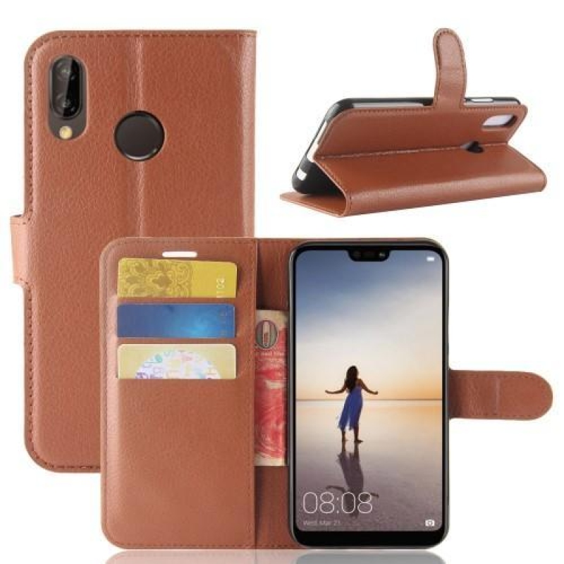 Tárca PU bőr tok Huawei P20 Lite-hoz - barna
