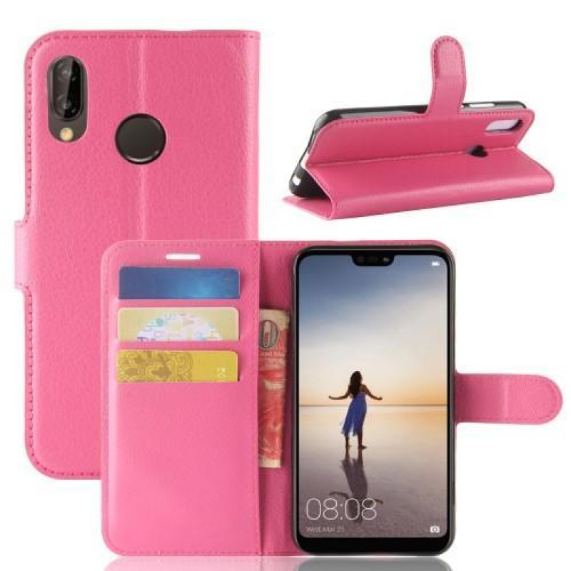 Tárca PU bőr tok Huawei P20 Lite-hoz - rózsaszínű