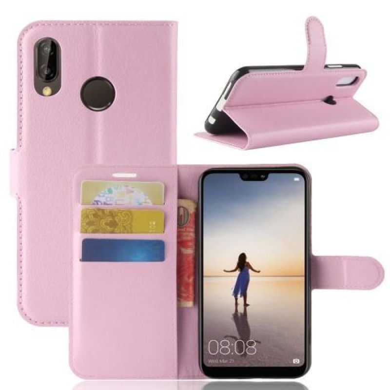 Tárca PU bőr tok Huawei P20 Lite-hoz - rózsaszín