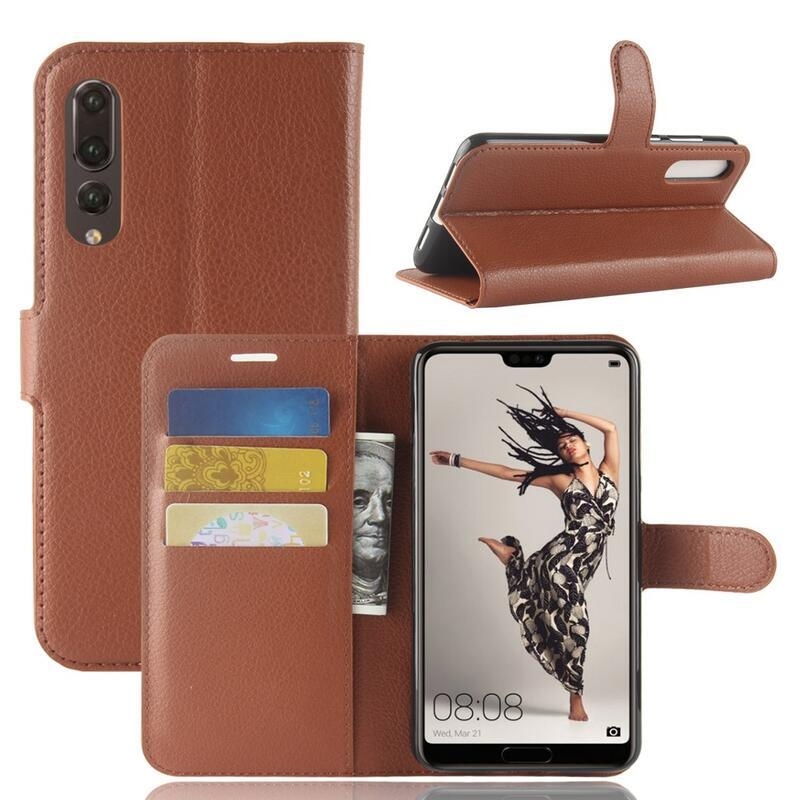 Tárca PU bőr tok Huawei P20 Pro-hoz - barna