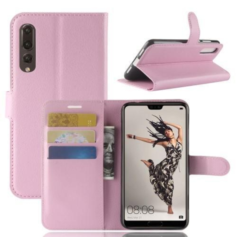 Tárca PU bőr tok Huawei P20 Pro-hoz - rózsaszín