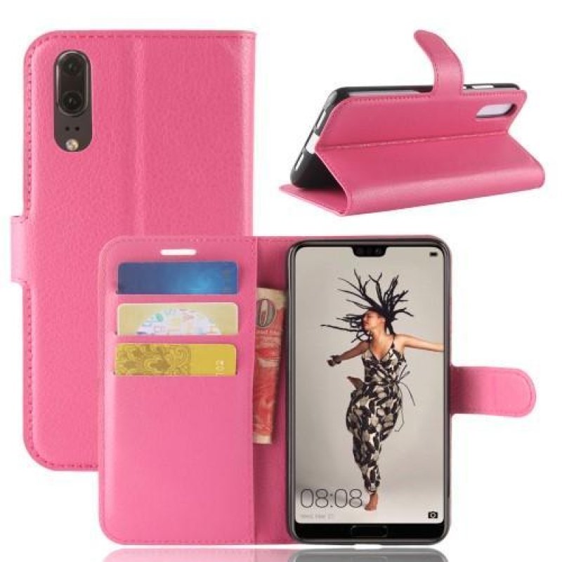 Tárca PU bőr tok Huawei P20-hoz - rózsaszínű