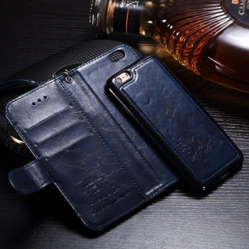 Viasz PU-bőr tok pánttal iPhone 6s Plus és 6 Plus készülékhez - sötétkék