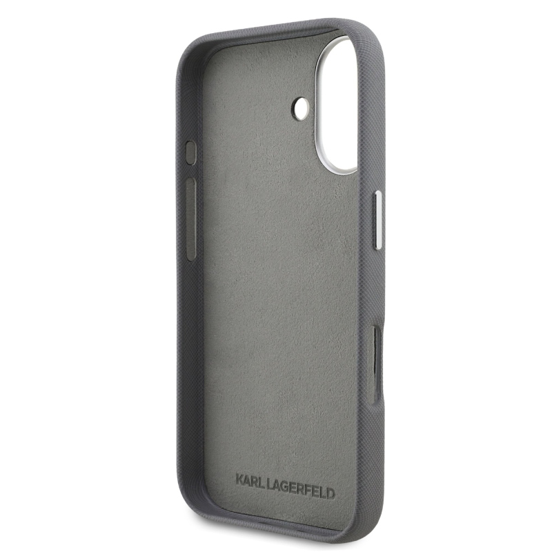 Karl Lagerfeld szemcsés PU K&CH Heads hátlap iPhone 16 szürke készülékhez