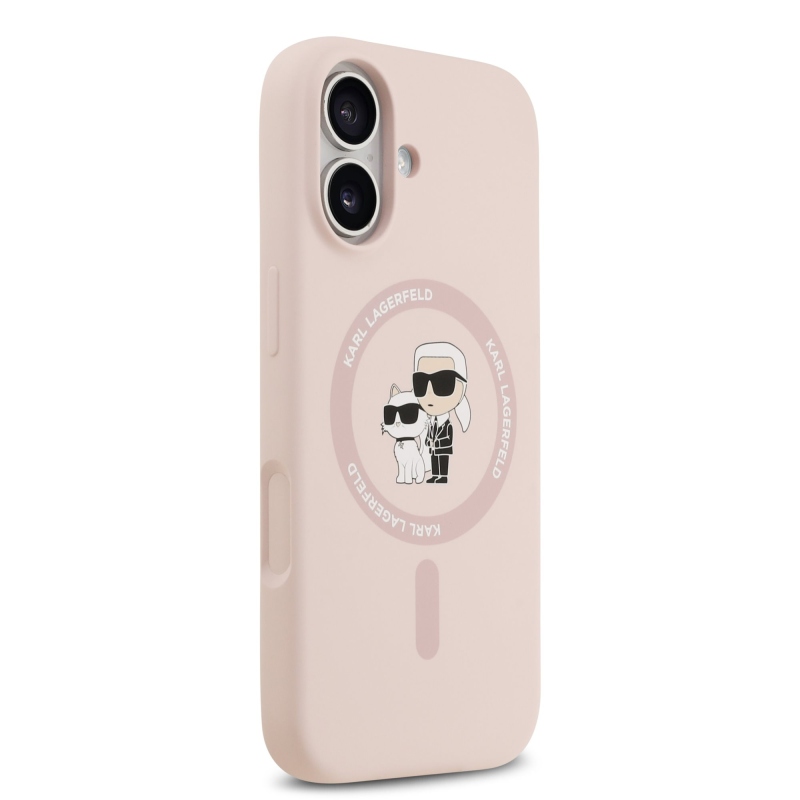 Karl Lagerfeld folyékony szilikon Karl és Choupette MagSafe MagSafe hátlap iPhone 17 rózsaszínhez