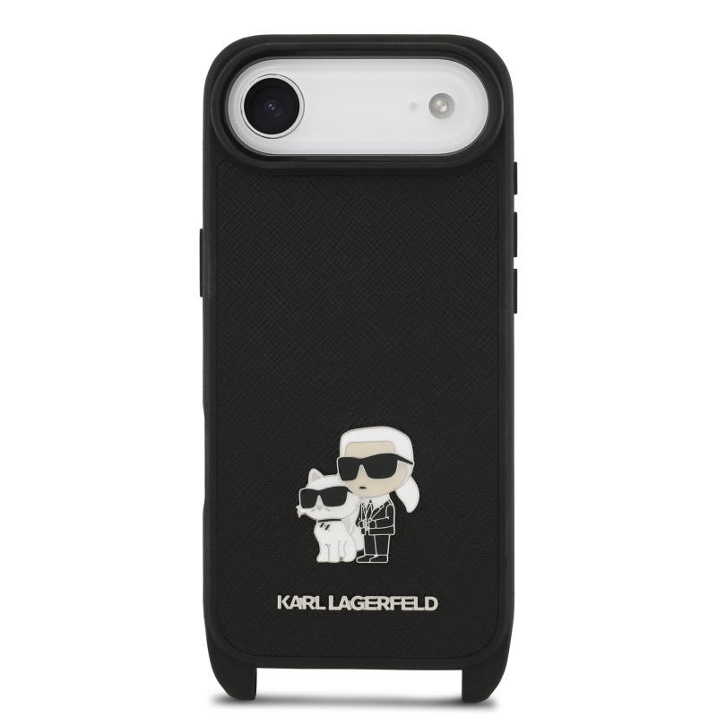 Karl Lagerfeld Saffiano Crossbody Strap Metal Karl és Choupette hátlapi borító iPhone Airhez Fekete