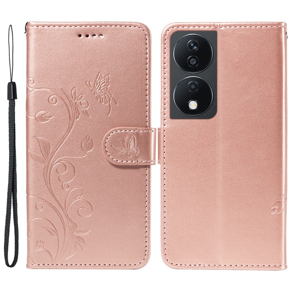 Virágok könyvtáska Honor X7b/Honor 90 Smart - rózsaarany