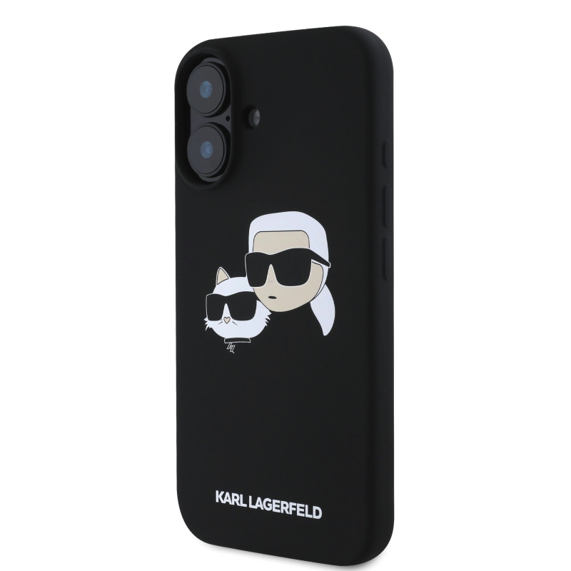 Karl Lagerfeld Folyékony szilikon duplafejű MagSafe hátlap iPhone 16 Plus-hoz Fekete