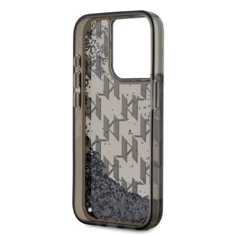 Karl Lagerfeld Liquid Glitter Monogram Monogram Gradient Back Cover az iPhone 15 Pro Max készülékhez Fekete