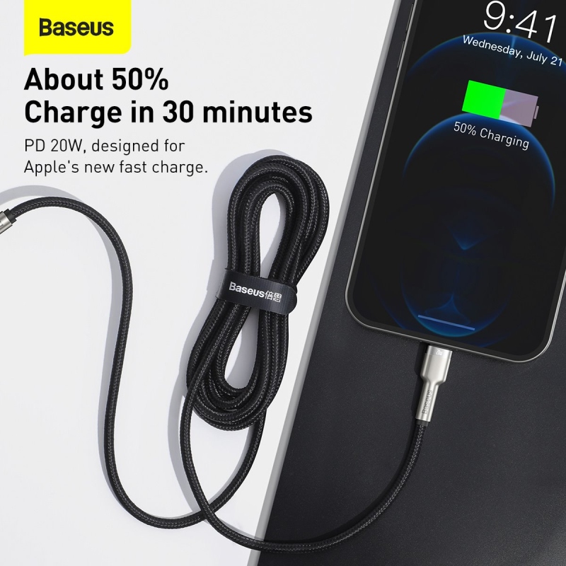 Baseus Cafule Metal sorozatú adatkábel USB-C - világítás 20W 2m fekete
