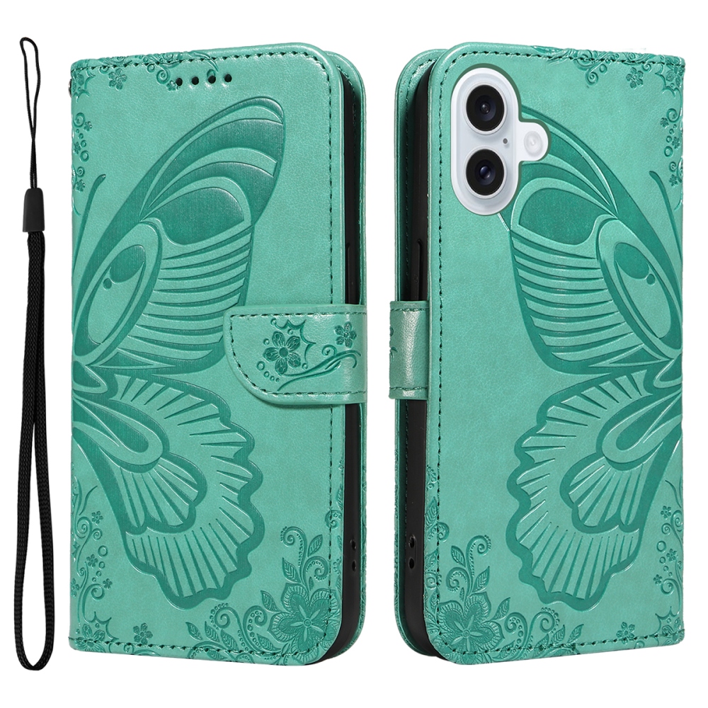 Virágos pillangó könyvtáska iPhone 17 készülékhez - teal színű