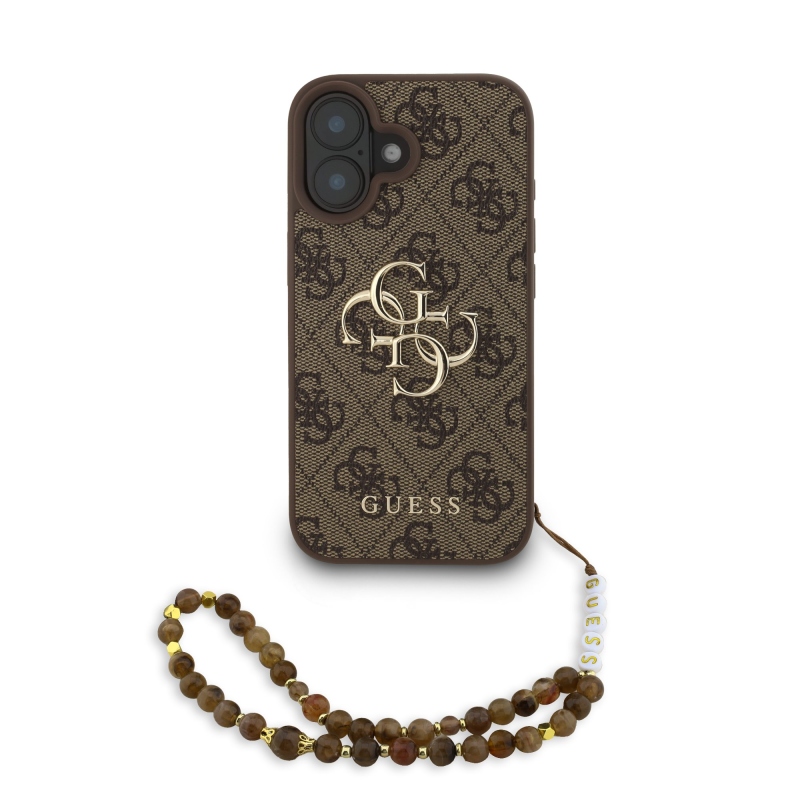 Guess PU 4G fém logós fém pánt hátlap iPhone 16 barna