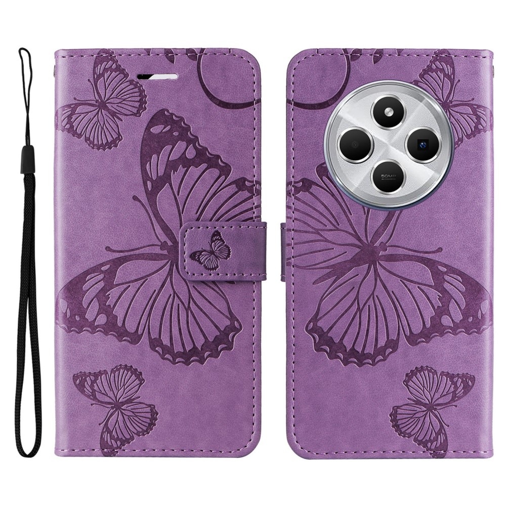 Nagy pillangó könyv tok a Xiaomi Redmi 14C/Poco C75-hez - lila