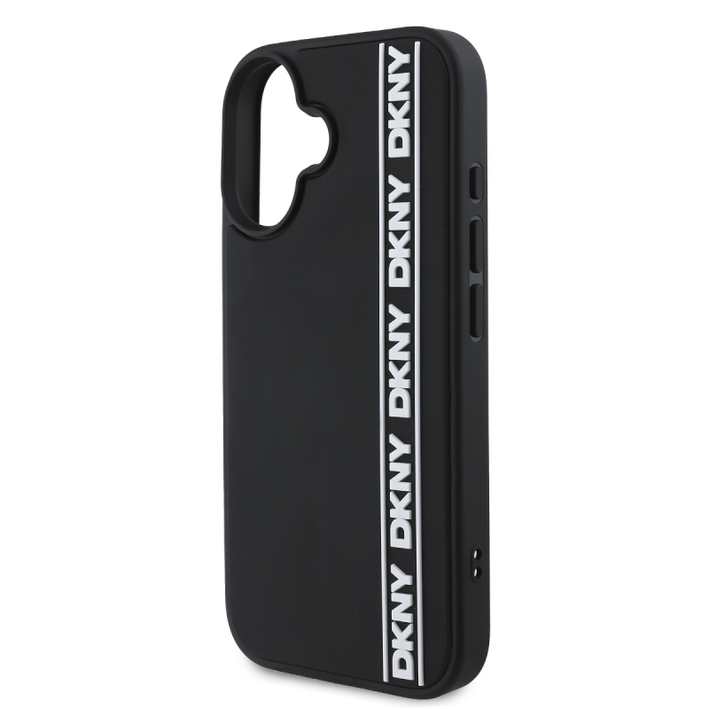 DKNY 3D gumiborítású, ismétlődő logóvonalas hátlap iPhone 16-hoz Fekete